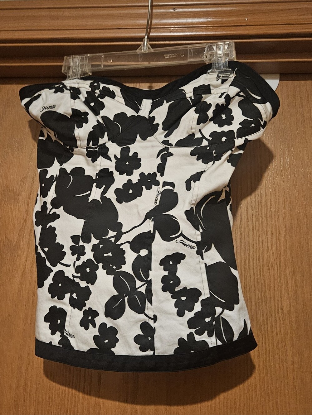 Guess Black and White Floral Strapless Bustier Camisole